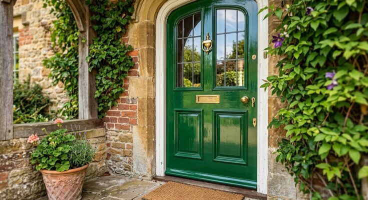 A glossy navy blue front door as a vibrant focal point on a home's exterior.