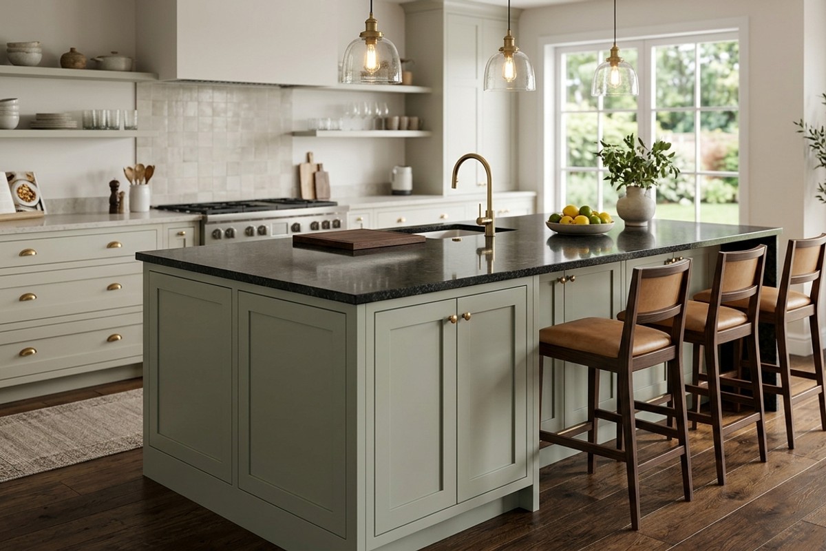 Multi-functional kitchen island with casual seating, prep sink, and integrated storage