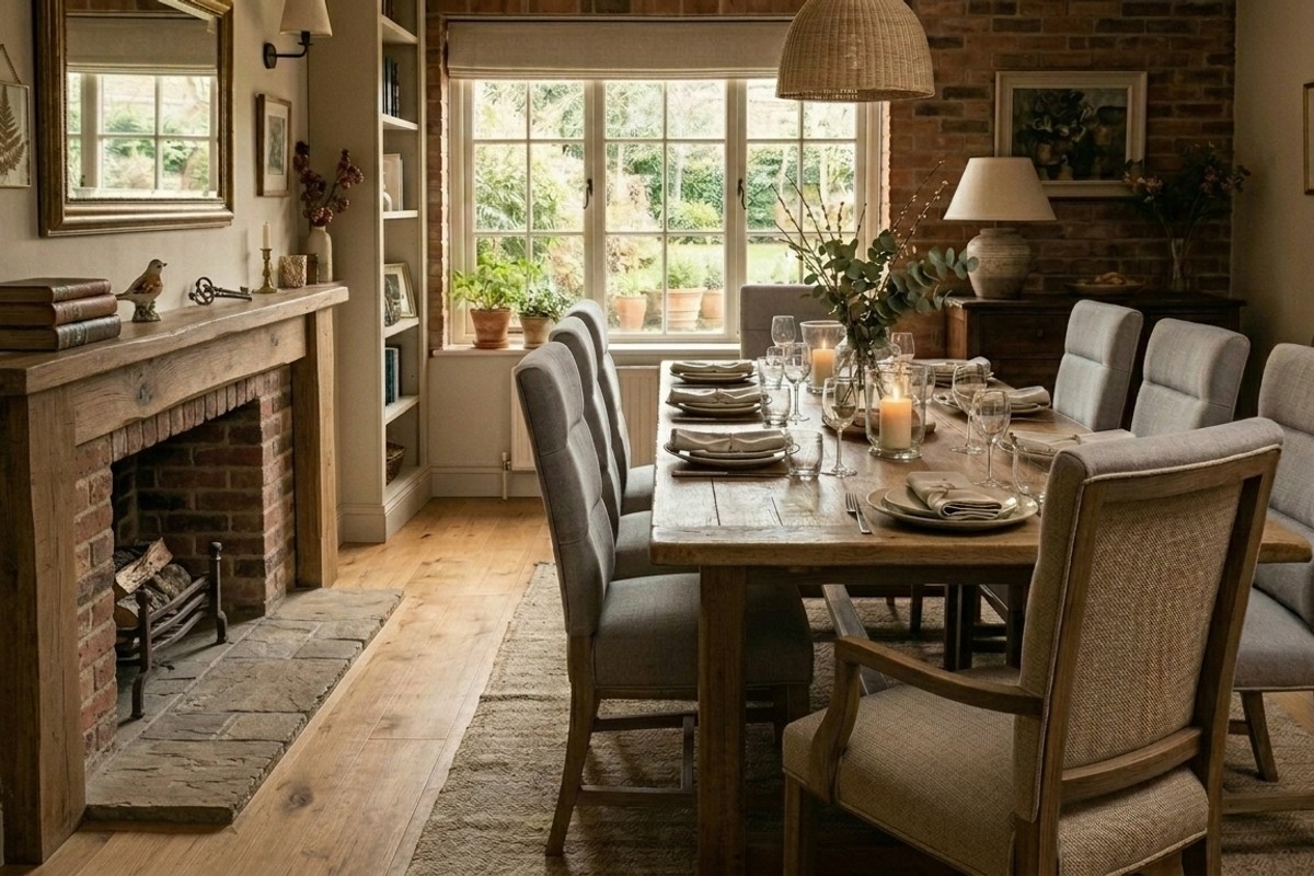 Comfortable dining room seating: cushioned dining chairs with supportive backs or a cozy banquette.